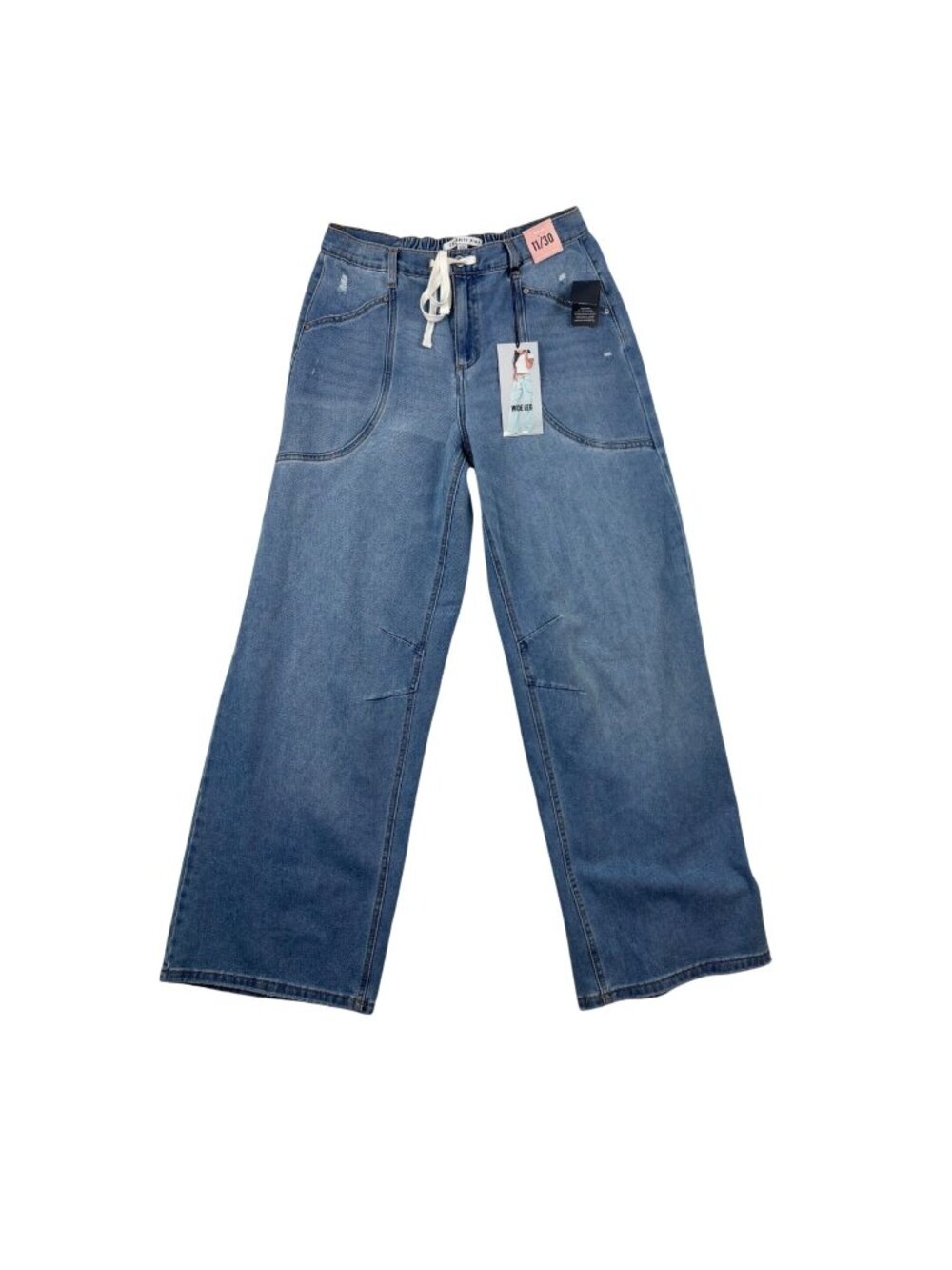 NWT Celebrity Pink 30 11 Women’s Wide Leg Jeans Drawstring Waist Blue Baggy Y2K